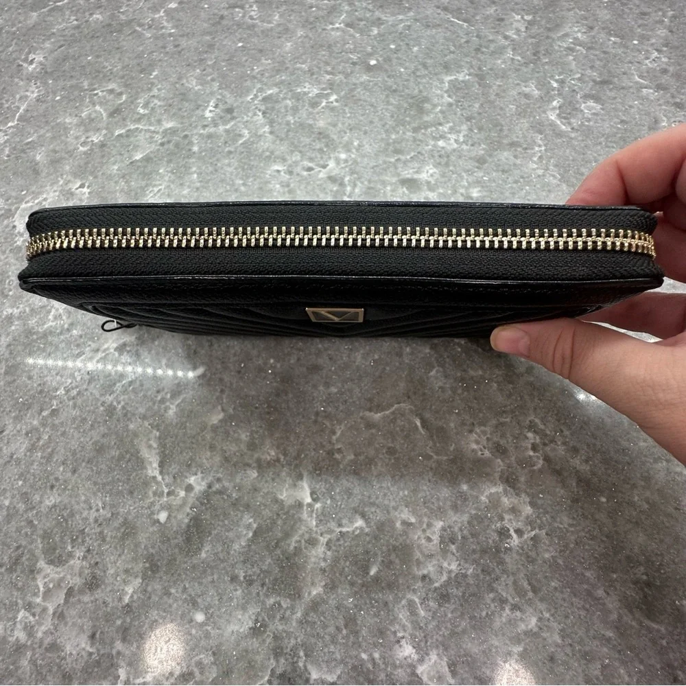 Victoria's Secret Black Quilted Zip Around Wallet with Gold Logo - Picture 4 of 7
